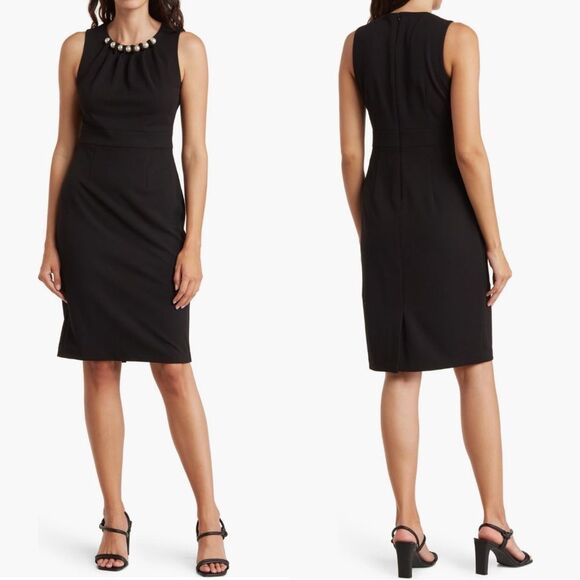 Eliza J Faux Pearl Sleeveless Shift Dress Classic Little Black Dress Size 12 NWT - Picture 1 of 5